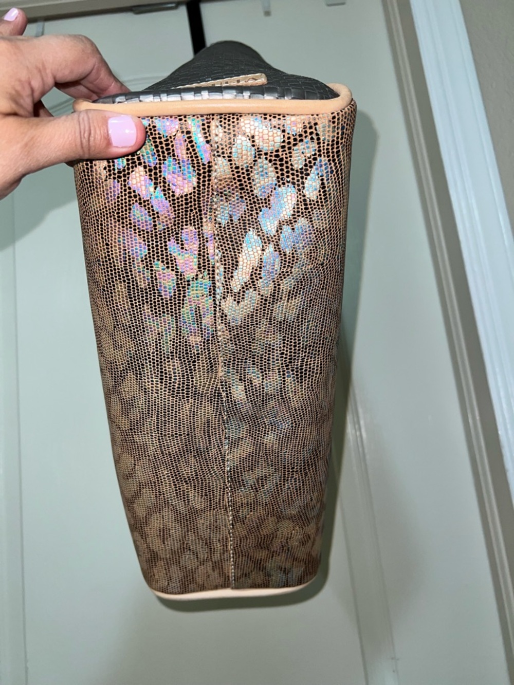 Consuela Iridescent Leopard-Print Tote in Tan and Brown - Picture 7 of 16